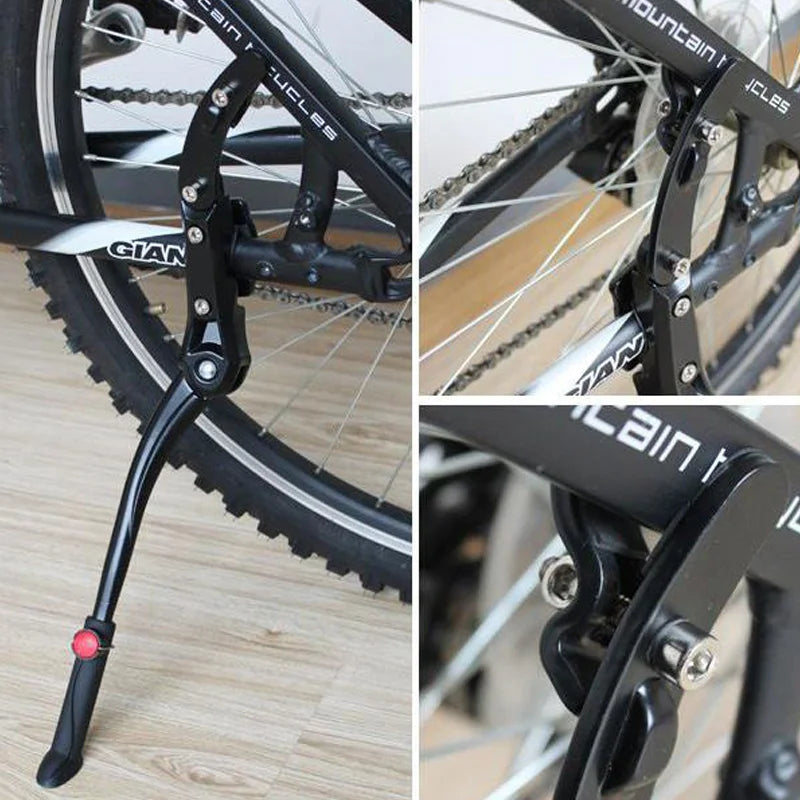 Adjustable Aluminum Kickstand for MTB Road Bicycles - Mountain Bike Support Stand for 24/26/27.5/29/700C - Side Rear Parking Rack
