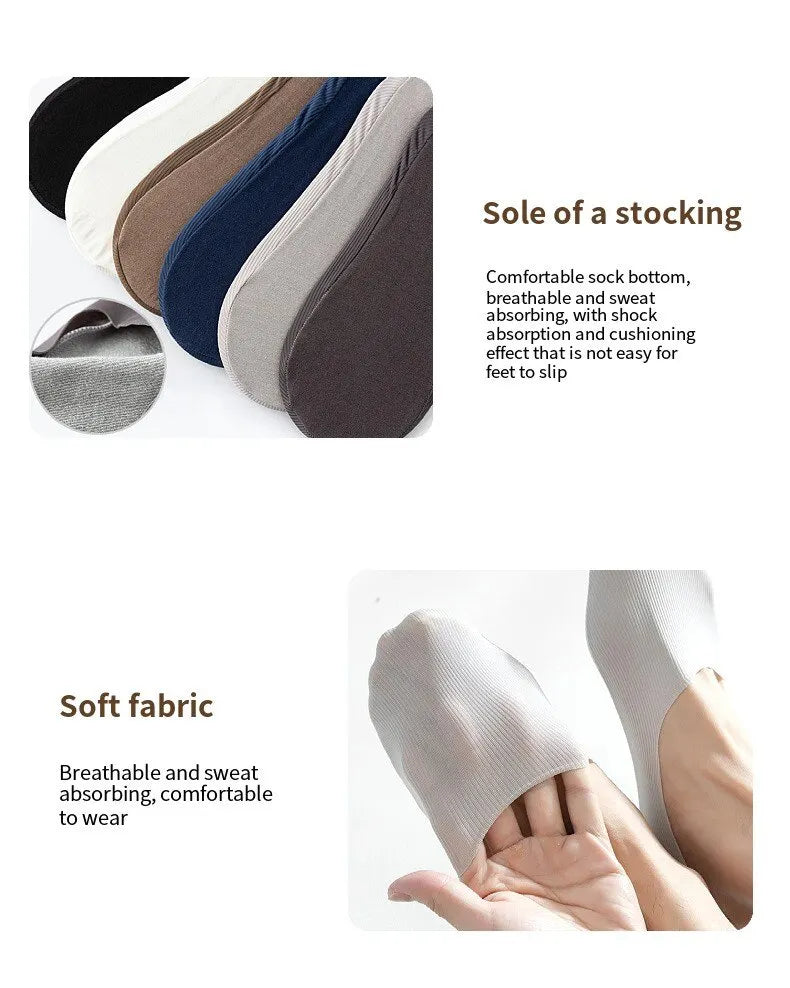 5 Pairs Men's Cotton Boat Socks – Thin, Breathable, Deodorizing No-Show Summer Socks with Non-Slip Silicone Grip