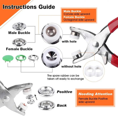 Metal Snap Button Fastener Kit - 50/100PCS Hollow Prong Studs with Pliers Tool for Clothing Sewing Bags & Shoes