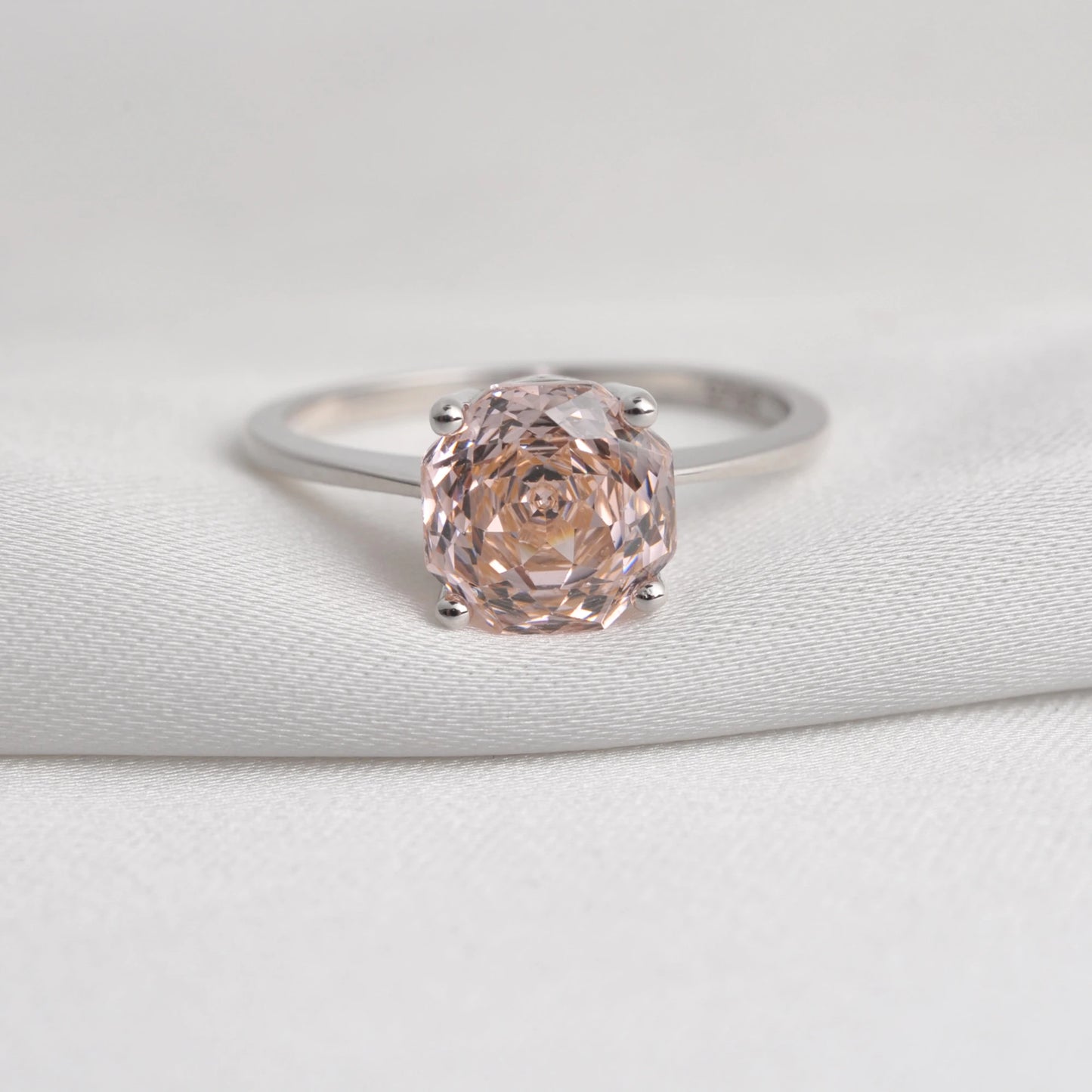 Potiy 2ct Octagon Rose Cut Morganite Pink CZ Solitaire Ring – 925 Sterling Silver Women’s Jewelry Gift with Certificate