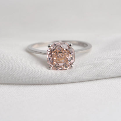 Potiy 2ct Octagon Rose Cut Morganite Pink CZ Solitaire Ring – 925 Sterling Silver Women’s Jewelry Gift with Certificate