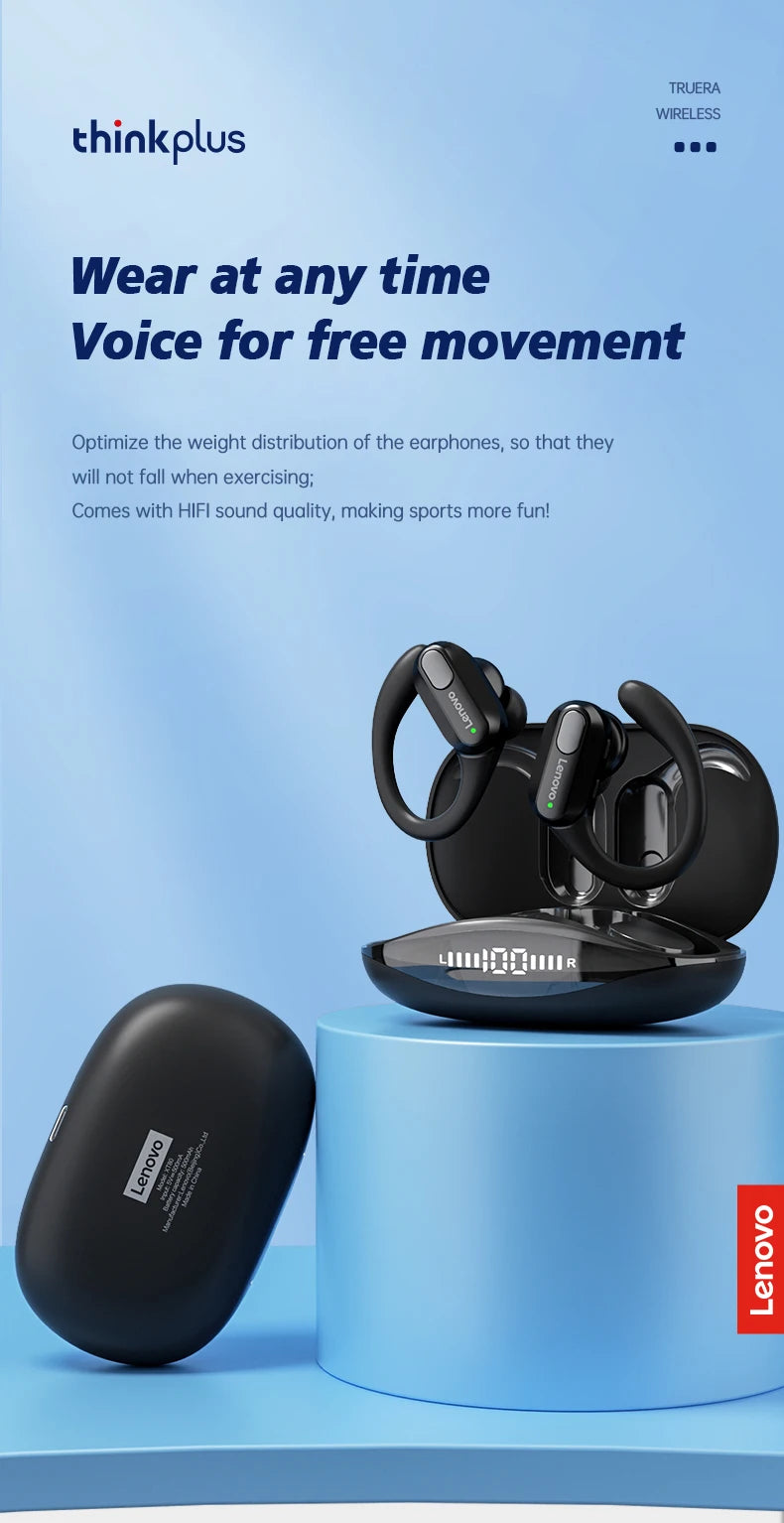 Lenovo XT80 Sports Wireless Earphones — TWS Bluetooth 5.3, HiFi Stereo, LED Power Display, Built-in Mic Headphones