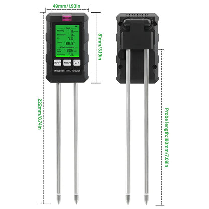 Digital 6 in 1 Soil Tester - pH, Fertility, Moisture, Sunlight, Humidity & Temperature Monitor for Garden Soil Analysis