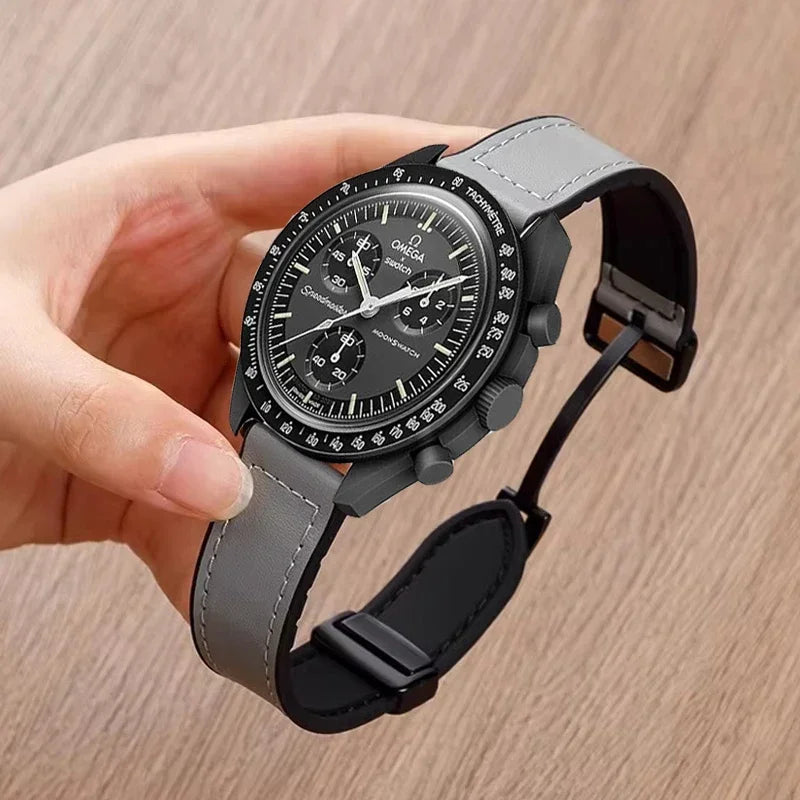 Magnetic Leather Silicone Watch Strap 20mm/22mm for Omega x Swatch MoonSwatch, Xiaomi Watch S1–S4 & Huawei GT2–GT5