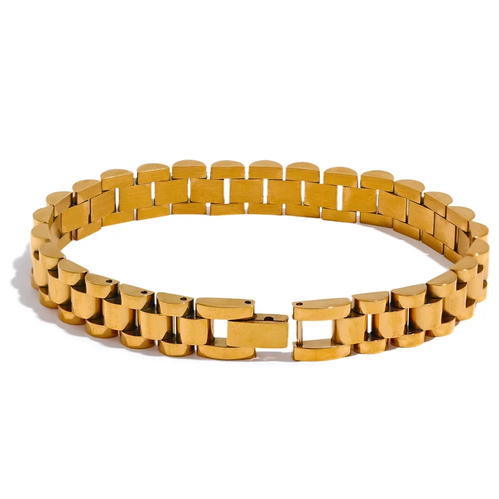 Yhpup Stainless Steel Chain Bracelet – 18K Gold Plated Heavy Metal Texture Waterproof Fashion Jewelry for Men & Women