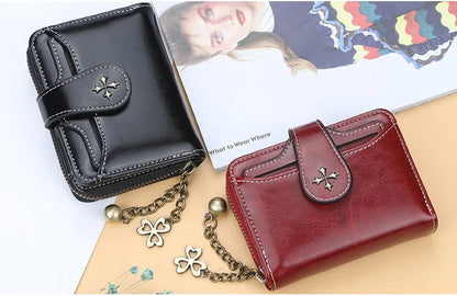 Women’s PU Leather Wallet — Short Hasp Coin & Card Holder, Small Money Bag Clutch in Blue & Red