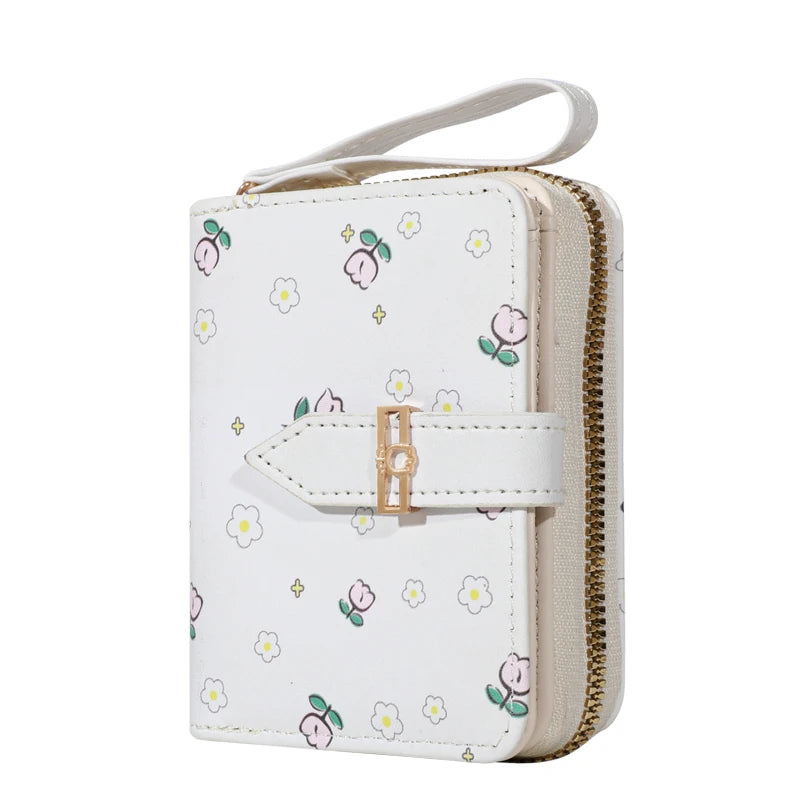 Flower Patterned Credit Card Holder – Small Zipper Card Case Wallet for Women & Men, Handheld and Compact