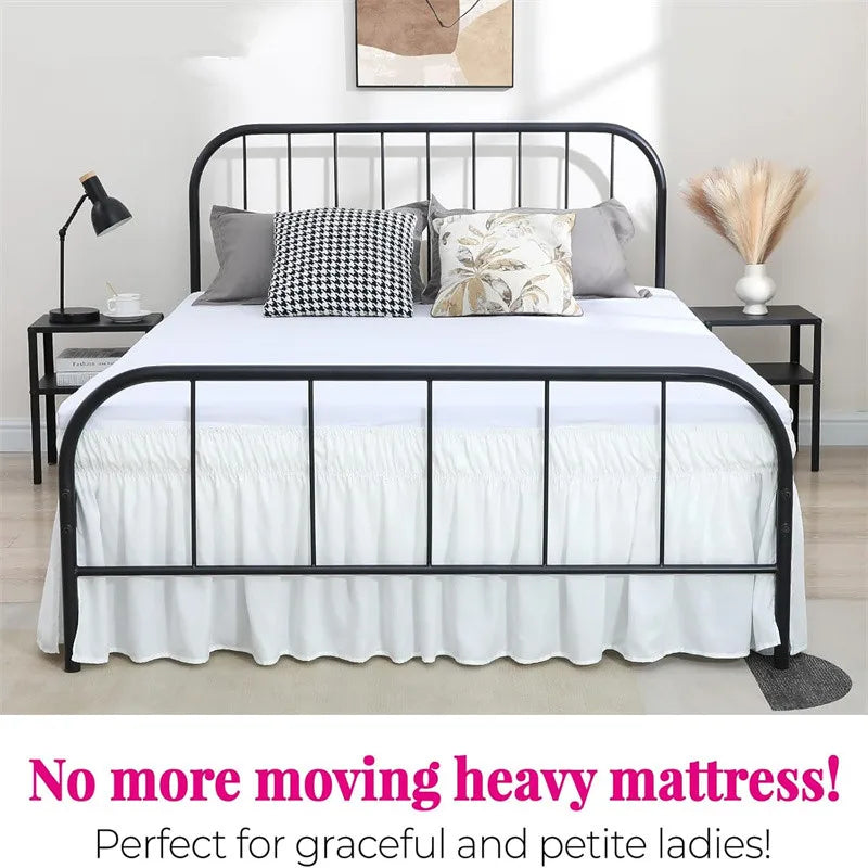 Soft Cozy White Ruffle Bed Skirt with Split Corners – Elastic Wrap-Around Bed Skirting, Easy Install 15-Inch Drop Bedding Decor