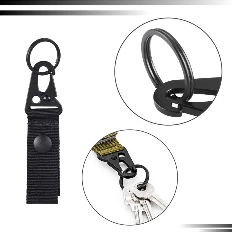 Tactical Molle Keychain with Metal Hook – Nylon Backpack Key Holder