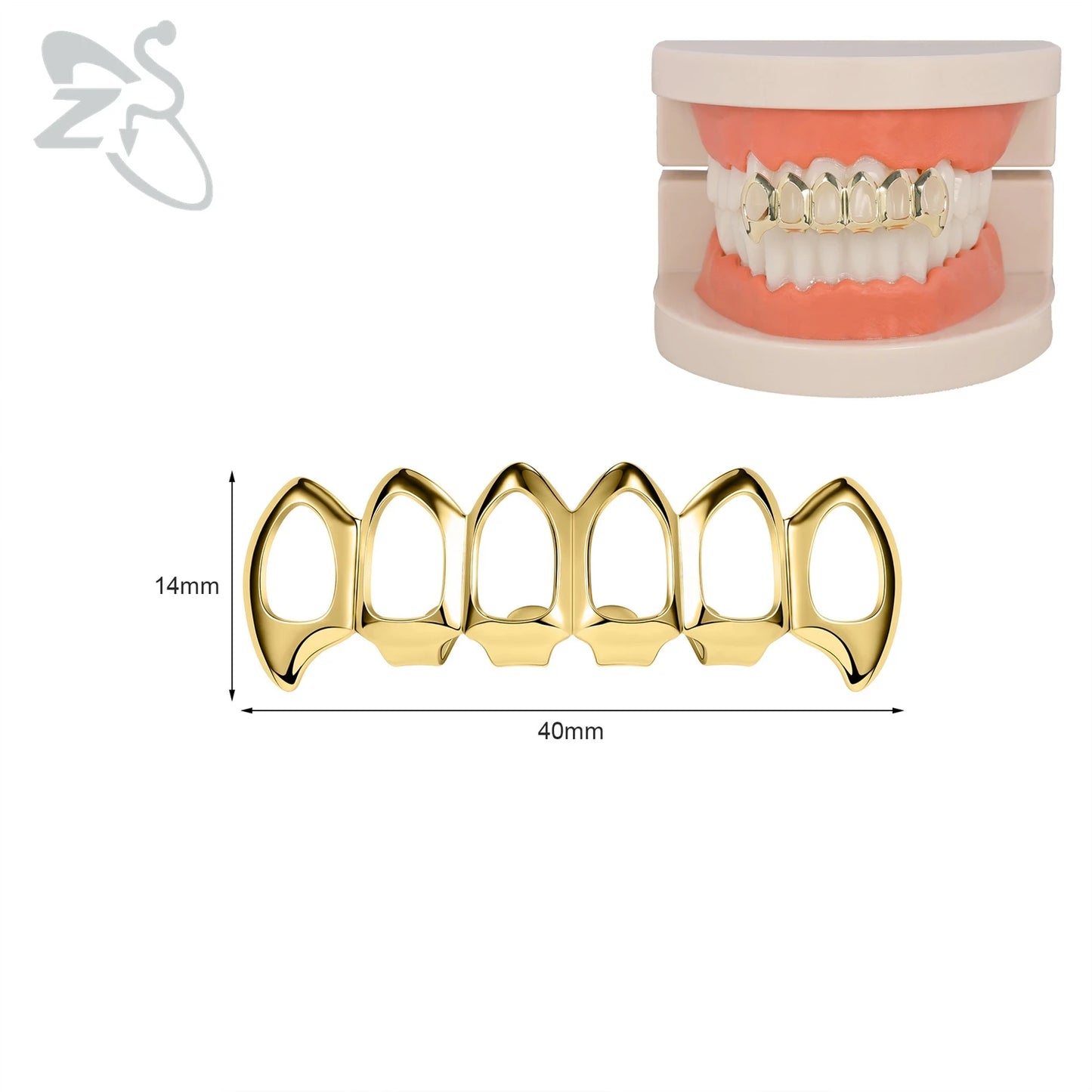 ZS Hip Hop Grillz – Silver/Gold Plated CZ Crystal Cross & Rose Star Tooth Cap, Top & Bottom Set
