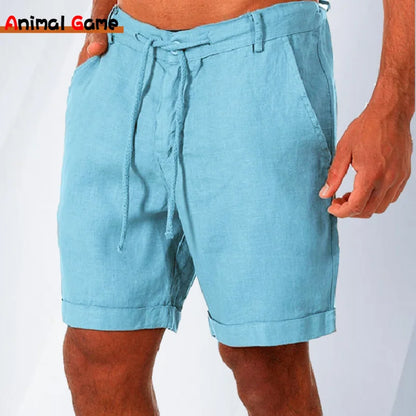 Men's Summer Linen Cotton Shorts - Loose Solid Cargo Beach & Casual Leisure Shorts