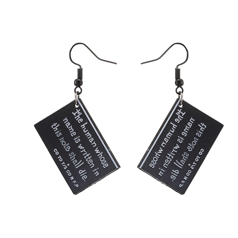 Death Note Anime Book Drop Earrings - Black L Cosplay Jewelry Birthday Gift