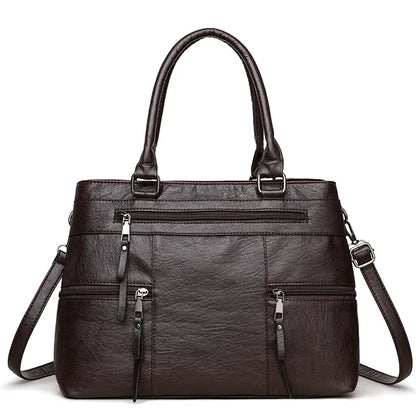 Women’s Leather Handbag - Elegant Top-Handle Shoulder & Crossbody Tote Bag