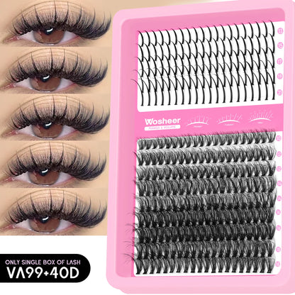 WOSHEER Lash Clusters Kit – Spiky Volume Individual Eyelash Extensions DIY Manga-Style Faux Mink Cluster Lashes
