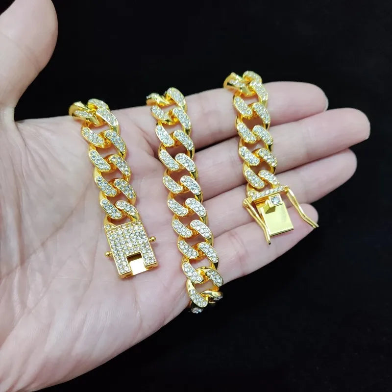 Hip-Hop Iced Out Bling Chain Necklace – 13mm Miami Cuban Chain for Men & Women, High-Quality Fashion Jewelry