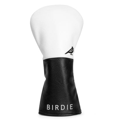 White Premium Leather Birdie Golf Head Cover – Elegant Embroidery for Driver, Fairway Wood & Hybrid Clubs