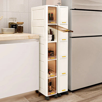 20cm Slim Storage Cabinet - 3/4/5 Tier Narrow Rolling Organizer Shelf with Wheels, Space Saving Multi-Purpose Storage Rack
