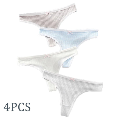 4PCS Women's Low-Rise Thong Underwear - Solid Color Sporty Style Everyday Panties