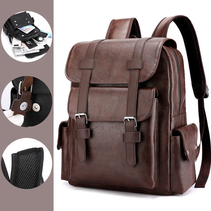 Men’s PU Leather Backpack - Large Laptop Bag Casual School Travel Backpack for Teen Boys