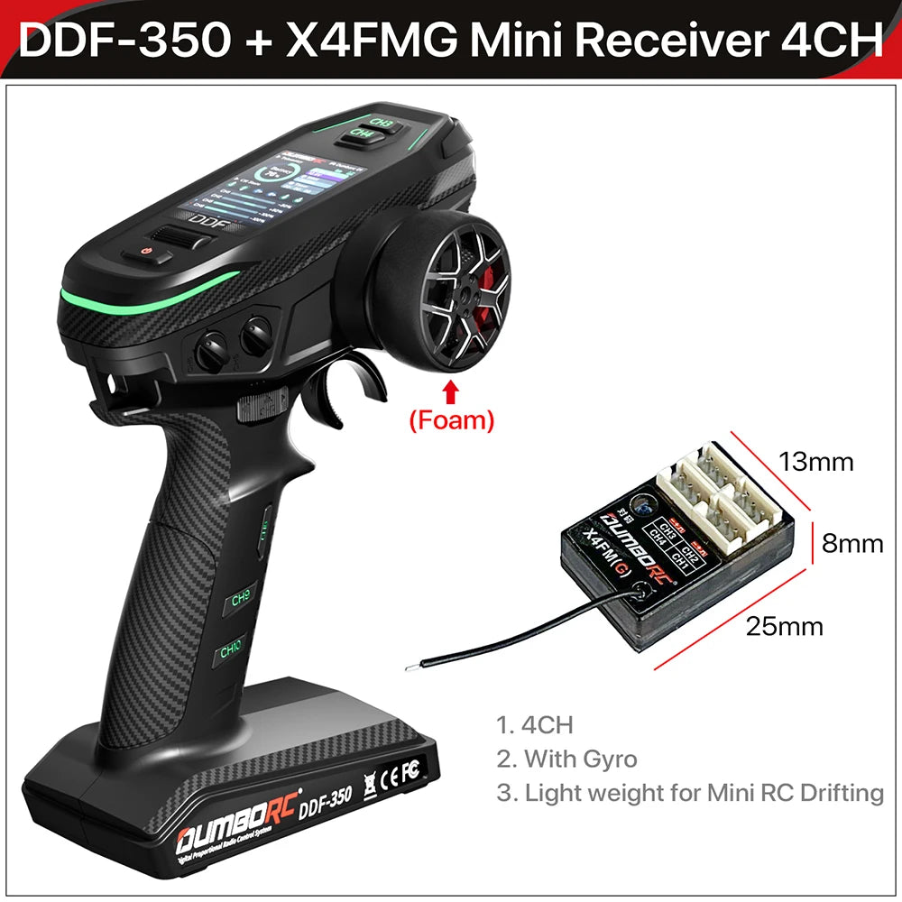 DUMBORC 2.4G 10CH Digital Radio Remote Controller – DDF-350 Transmitter with Receiver for RC Car, Boat, Tank, LCD FHSS System