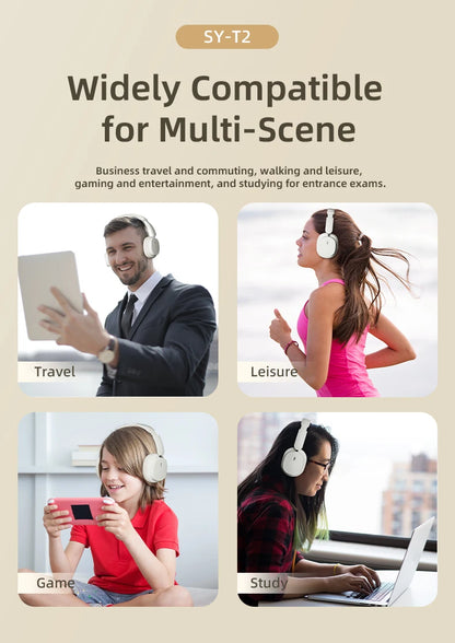 SY-T2 Bluetooth Headset – High-Quality Noise Reduction Wireless Headphones with Microphone for Gamers