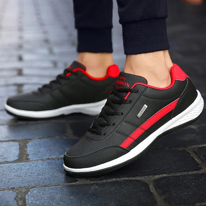 MAEDEF Men's Leather Sneakers – Waterproof Casual Lace-Up Footwear, Comfortable Vulcanized Shoes for Men