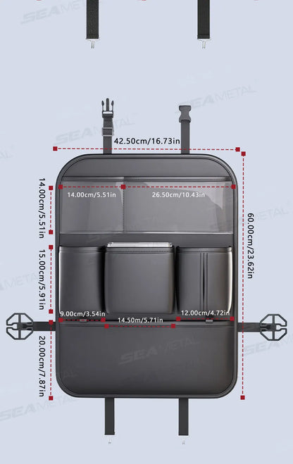 SEAMETAL 8 in 1 Car Seat Back Storage Bag – Foldable Tray, Waterproof & Wear-Resistant Organizer with Tissue & Cup Holder
