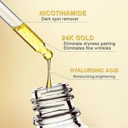Niacinamide 24K Gold Face Serum — Hyaluronic Acid Whitening Dark Spot Corrector Skincare Essence