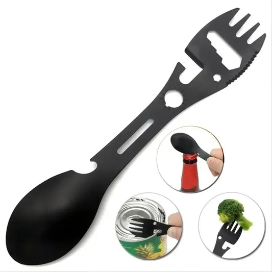Outdoor Camping Fork Spoon Tool - Lightweight Survival Multi-Function Utensil with Bottle Opener for Travel & Hiking
