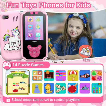 Kids Smart Phone Educational Toy – Dual Camera Music Player with 8GB Memory – Game Learning Phone for Ages 3-12 – Birthday Gift