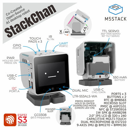 M5Stack StackChan AI Desktop Robot - Kawaii Open-Source ESP32-S3 Interactive Robot Companion