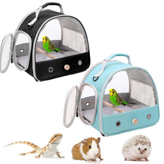 Portable Clear Bird Parrot Transport Cage - Breathable Bird Carrier Travel Bag with Small Pet Access Window, Collapsible Outdoor Bag