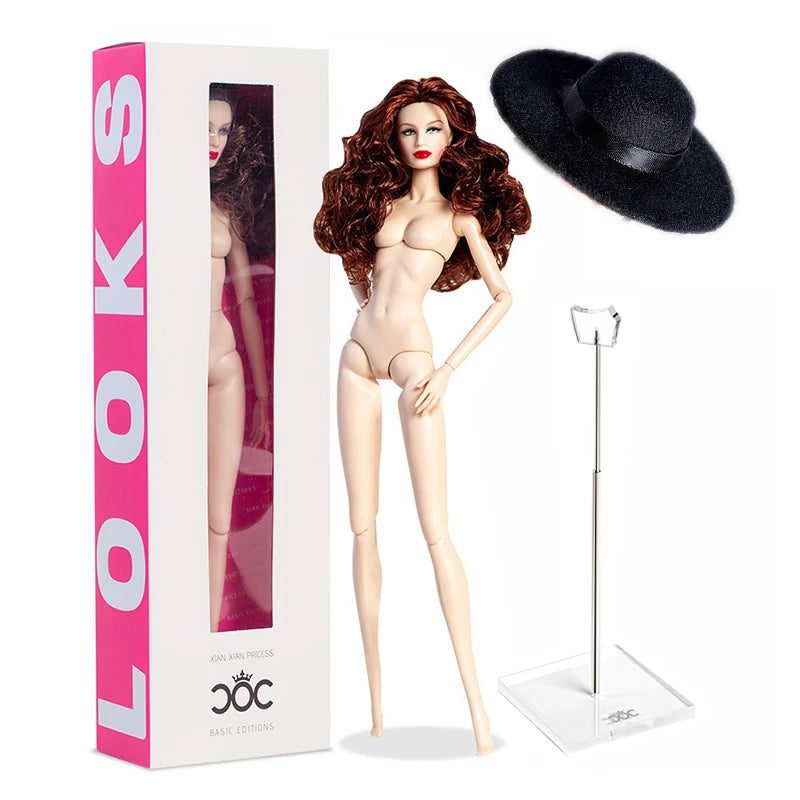 32cm Supermodel Doll with Stand – White Skin Fashion Doll with Woolen Hat, Trendy DIY Toy & Collector Gift