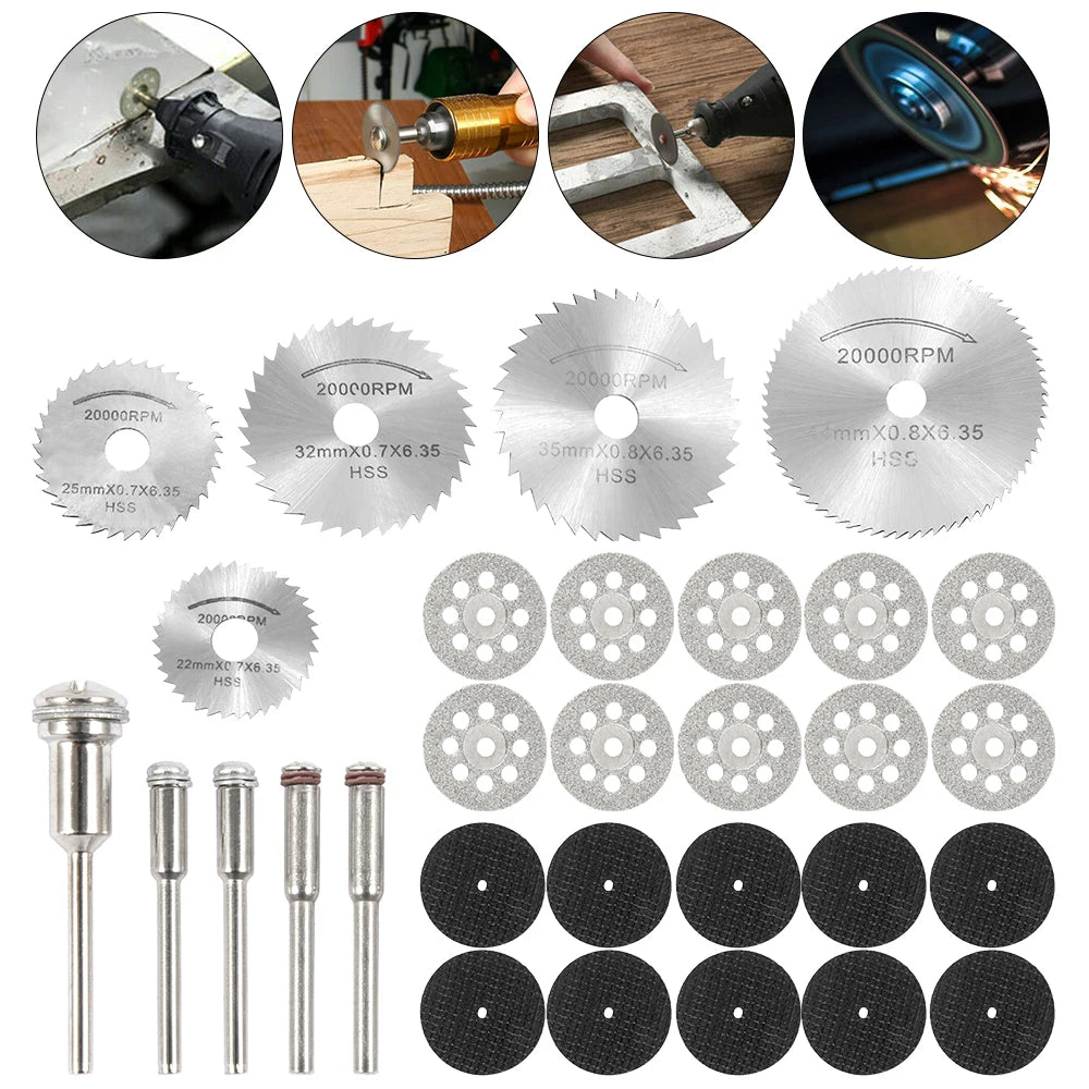 6-32Pcs Mini Circular Saw Blade Set - Sanding Grinding Cutting Discs for Dremel Rotary Tools & Metal Projects