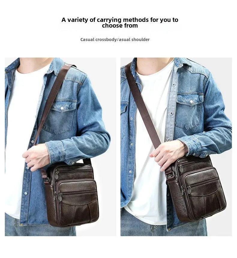 Men’s Genuine Leather Crossbody Bag – Small Outdoor Casual Bag for Motorcycle and Daily Use