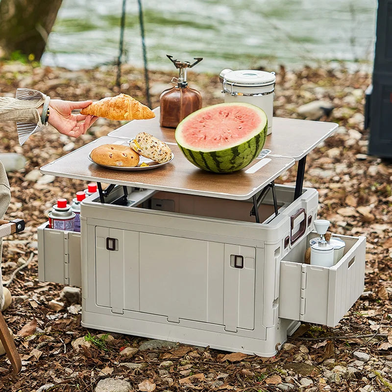 Folding Storage Box - Flat Outdoor Camping, Trunk Organizer & Gift Storage Box with Wooden Lid
