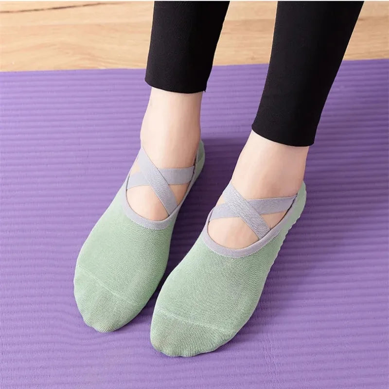 Professional Women's Yoga Socks - Anti-Slip Silicone Ballet and Pilates Socks with Breathable Bandage Design