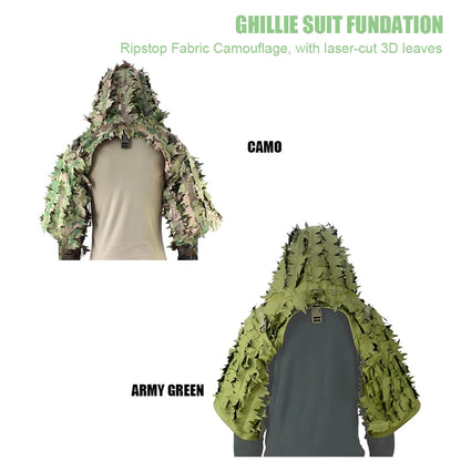 Ghillie Suit Set | Camouflage Hunting Poncho, Base, Cape & Sniper Viper Hood for Airsoft & Paintball