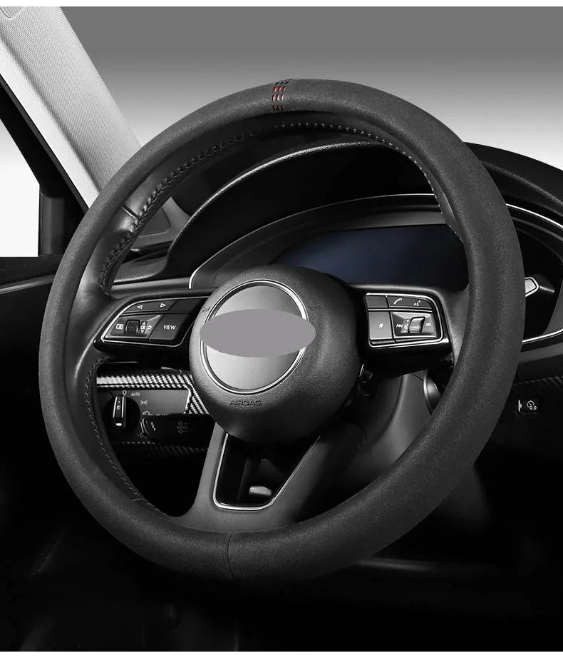 All-Season Suede Steering Wheel Cover — Ultra-Thin, Non-Slip, Breathable Fit for Round & D-Shaped Wheels
