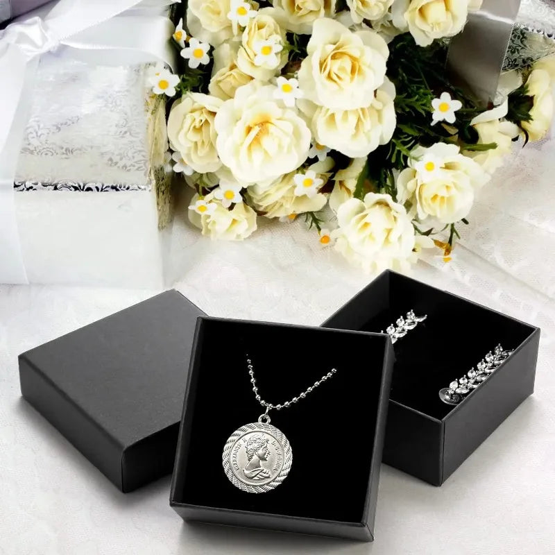 32PCS Black Kraft Jewelry Gift Boxes — 7x7x2.5cm Cardboard Ring, Necklace & Earring Organizer with Sponge Insert