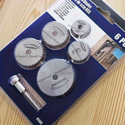 Mini Circular Saw Blades - 6-Piece HSS Cutting Disc Set for Wood Plastic & Aluminum Rotary Drilling Tools
