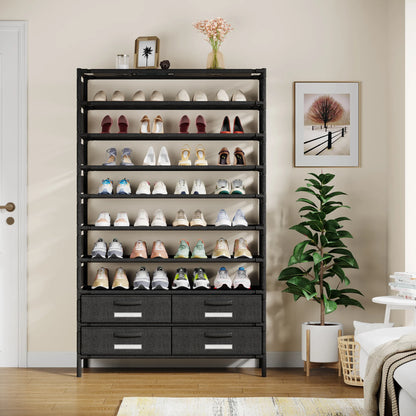 Tribesigns 10-Tier Shoe Rack Organizer – Vertical Shoe Shelf with 4 Drawer Bins, Holds 32 Pairs for Closet & Entryway