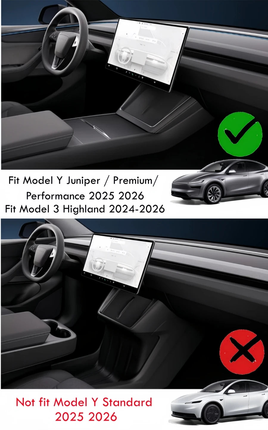 Silicone Wireless Charging Mat for Tesla Model Y Juniper 2025–2026 & Model 3 Highland - Anti-Slip Center Console Protector Pad