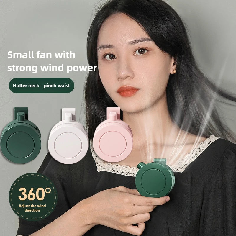 Mini Clip-On Hanging Waist & Neck Fan – Portable Leafless Electric Cooling Fan for Girls, 900mAh USB Rechargeable, 3-Speed Personal Air Cooler for Outdoor Use