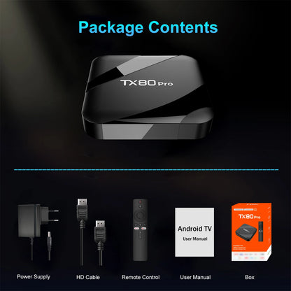 TX80 PRO Android TV Box 16GB+256GB Quad-Core ARM Cortex-A53 4K UHD Streaming Media Player with Dual-Band WiFi & Mali-450 GPU