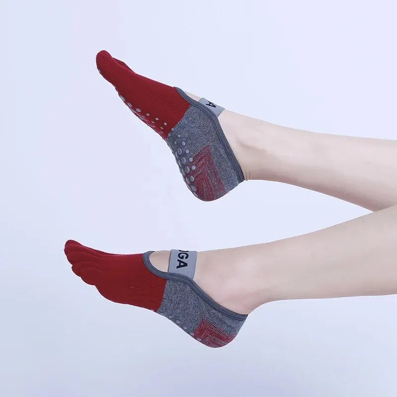 Ladies Breathable Yoga Socks - Non-Slip Silicone Five Finger Pilates Socks for Women, Backless Fitness and Ballet Dance Gym Sock