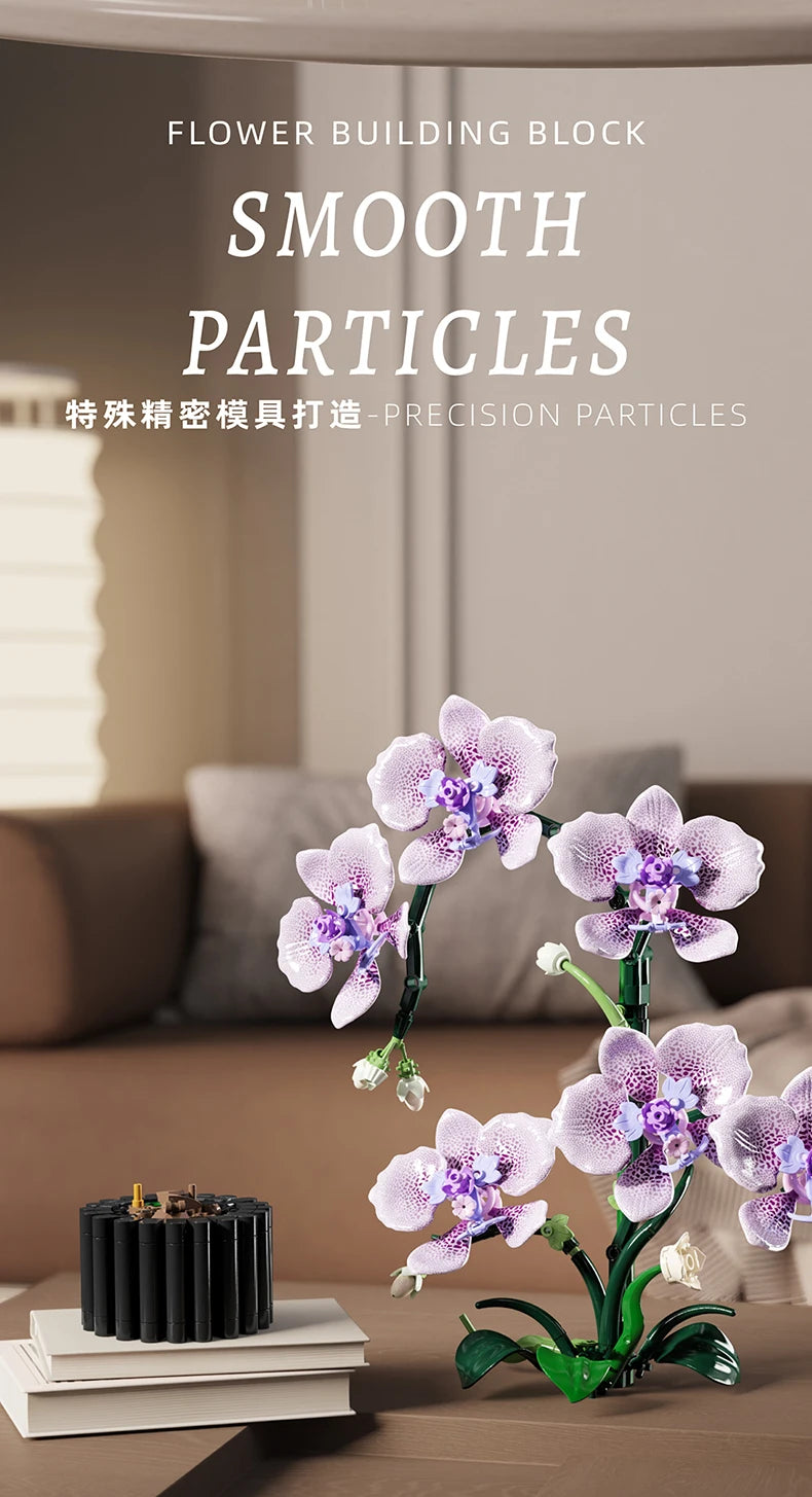 619PCS Phalaenopsis Orchid Building Blocks – Potted Flower Model Toy for Kids & Home Decor