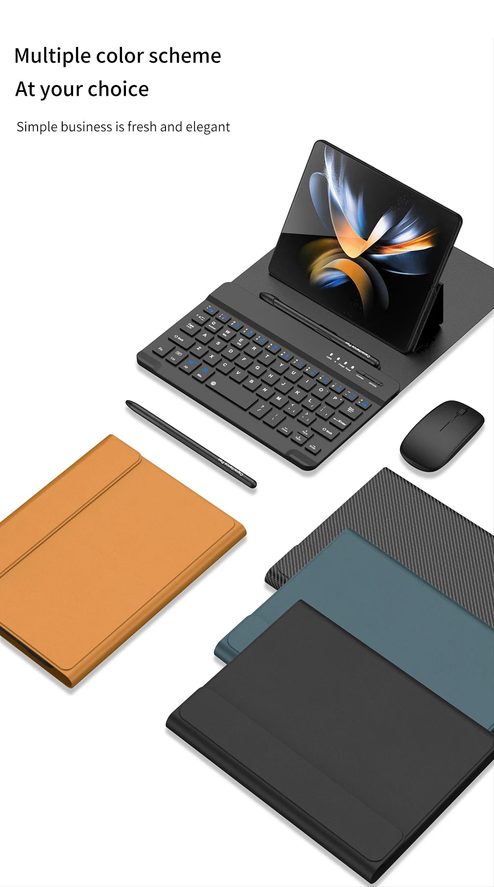 Wireless Bluetooth Mouse & Pen Keyboard Case for Samsung Galaxy Z Fold 2/3/4/5/6 – Mini Meeting Recorder Case