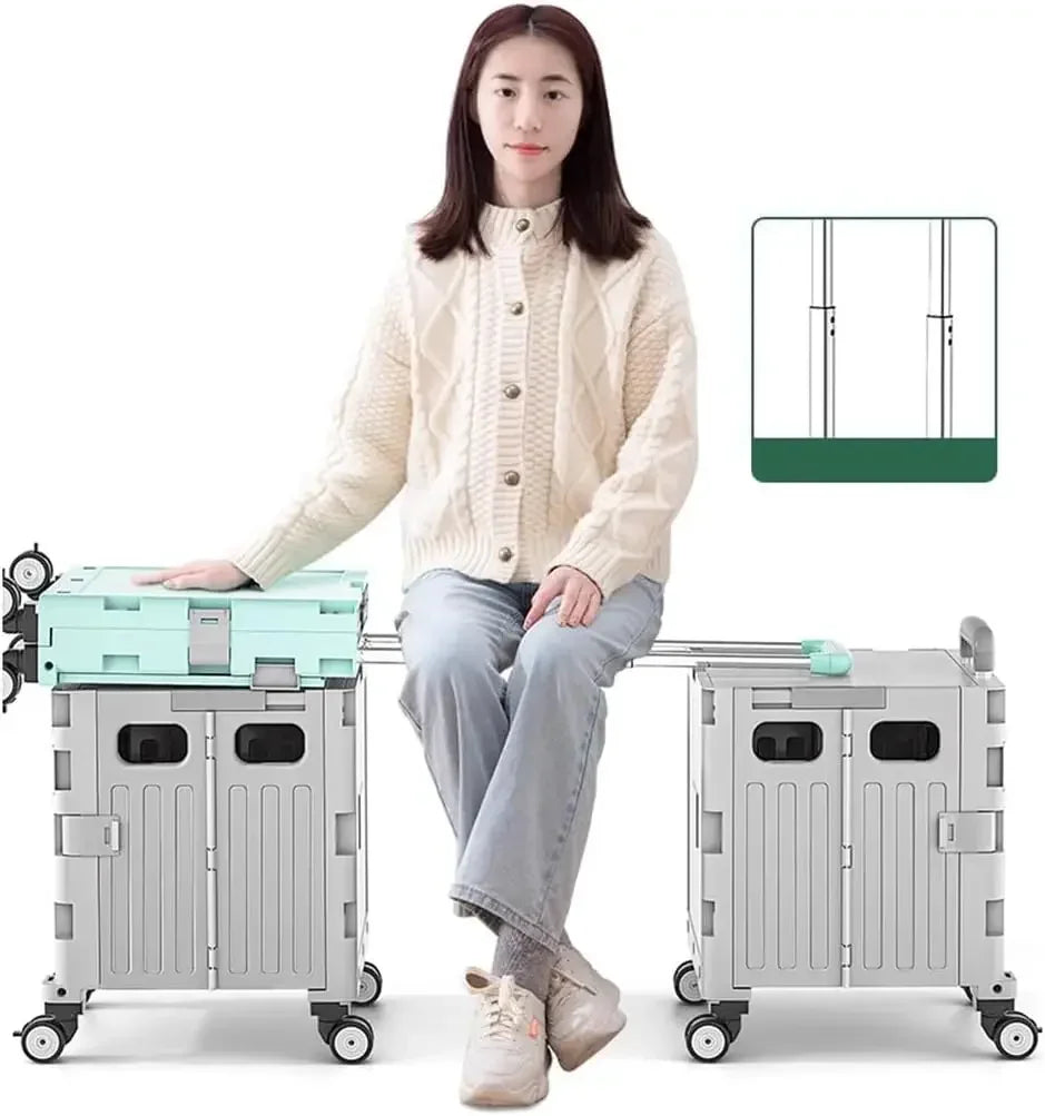 Portable Camping Trolley Storage Box - Folding Outdoor Organizer with Adjustable Handle for Picnics & Travel