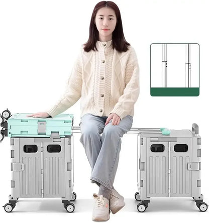 Portable Camping Trolley Storage Box - Folding Outdoor Organizer with Adjustable Handle for Picnics & Travel